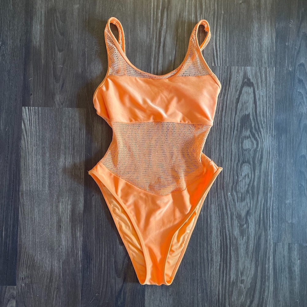 Neon Orange One-Piece Swimsuit (Size Small)